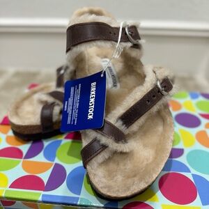 NWT Birkenstock Mayari Shearling Brown Nubuck Leather Slip-ons